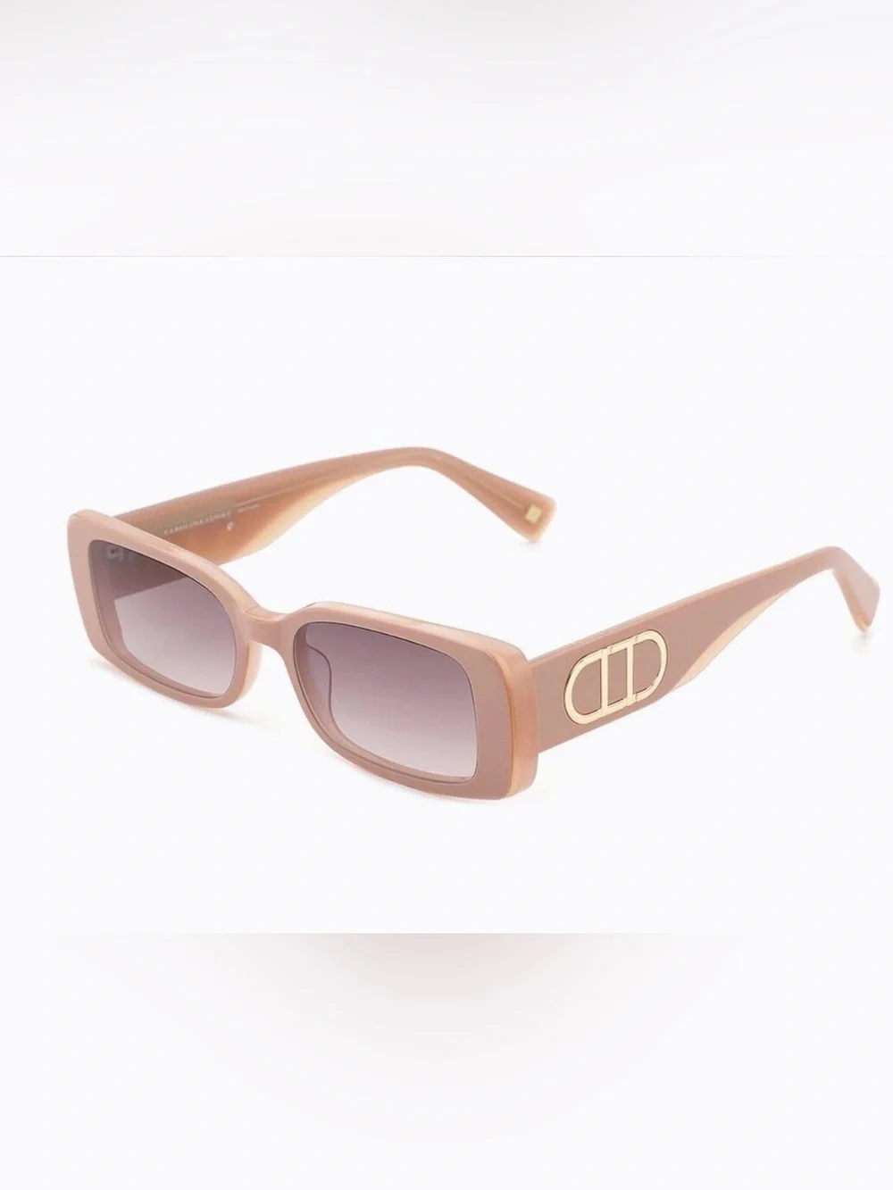 New Carolina Lemke nude Rectangular Sunglasses with Gold Accent